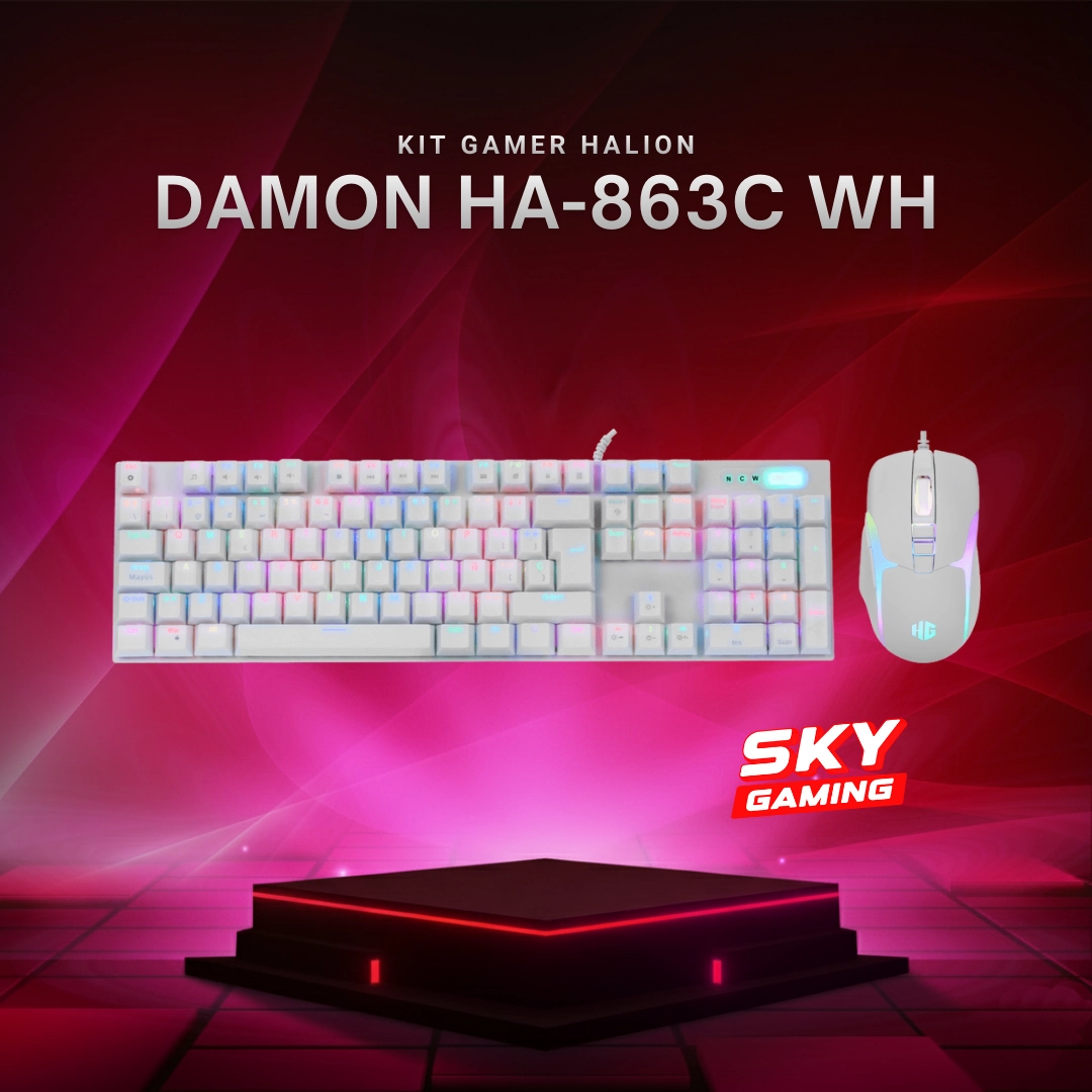 Kit Gamer Halion Damon HA-863C White Teclado + Mouse Red Switch RGB