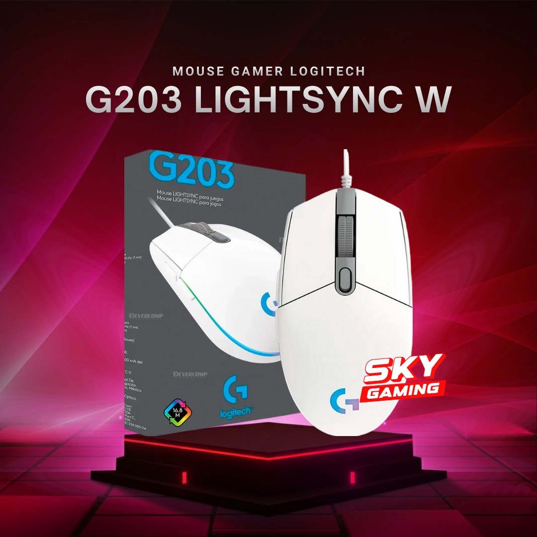 Mouse Gamer Logitech G203 Lightsync White 8000 DPI RGB