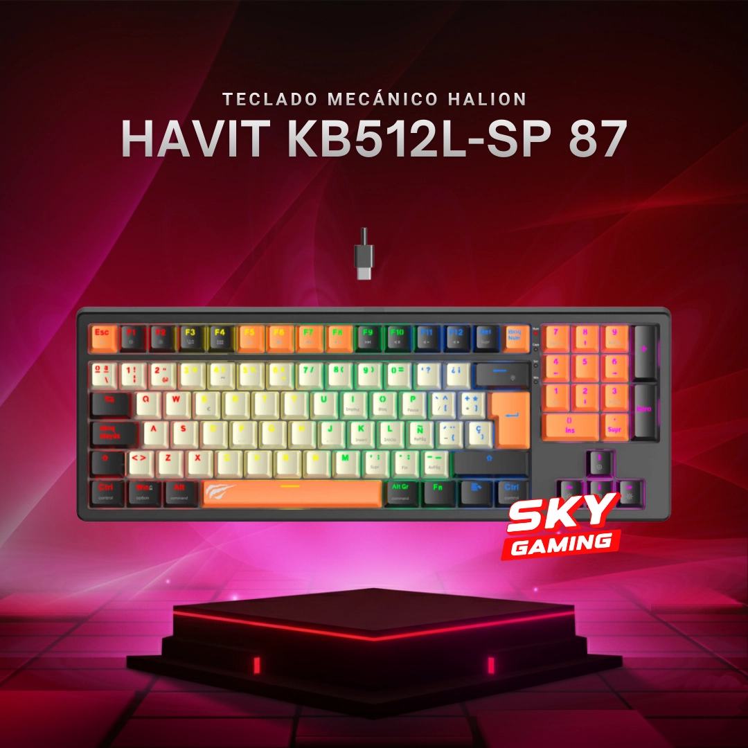 Teclado Gamer Havit KB512L-SP 87 Teclas Tricolor RGB